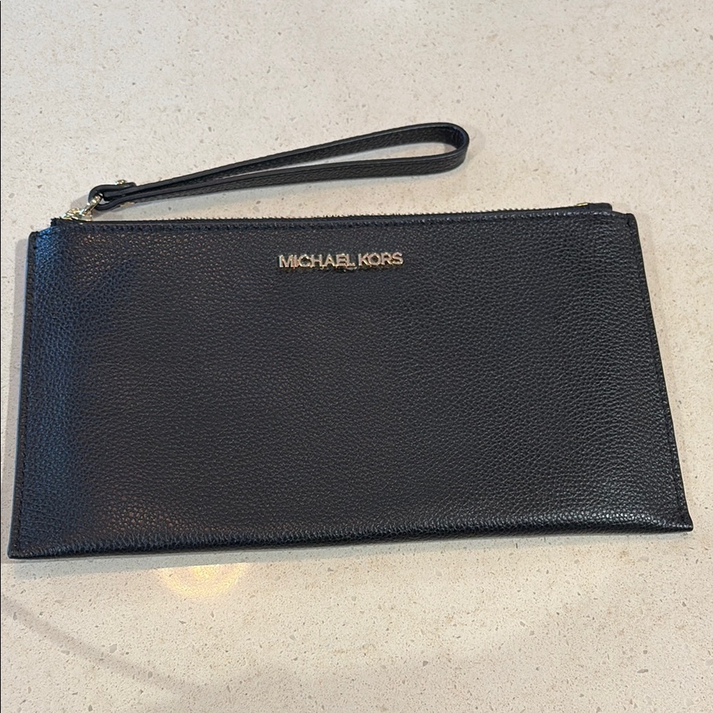 Michael Kors Black Leather Wristlet Bag